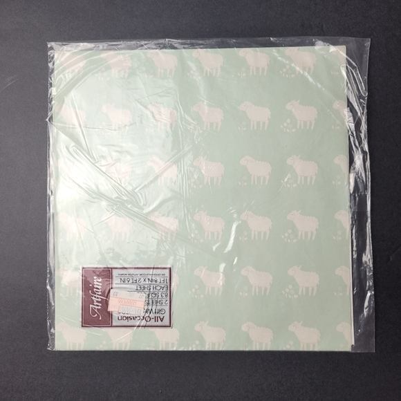 Creations Plus Other - Vintage Artfaire Gift Wrap All Occasion Lamb Sheep Cottagecore Mint Green Cream